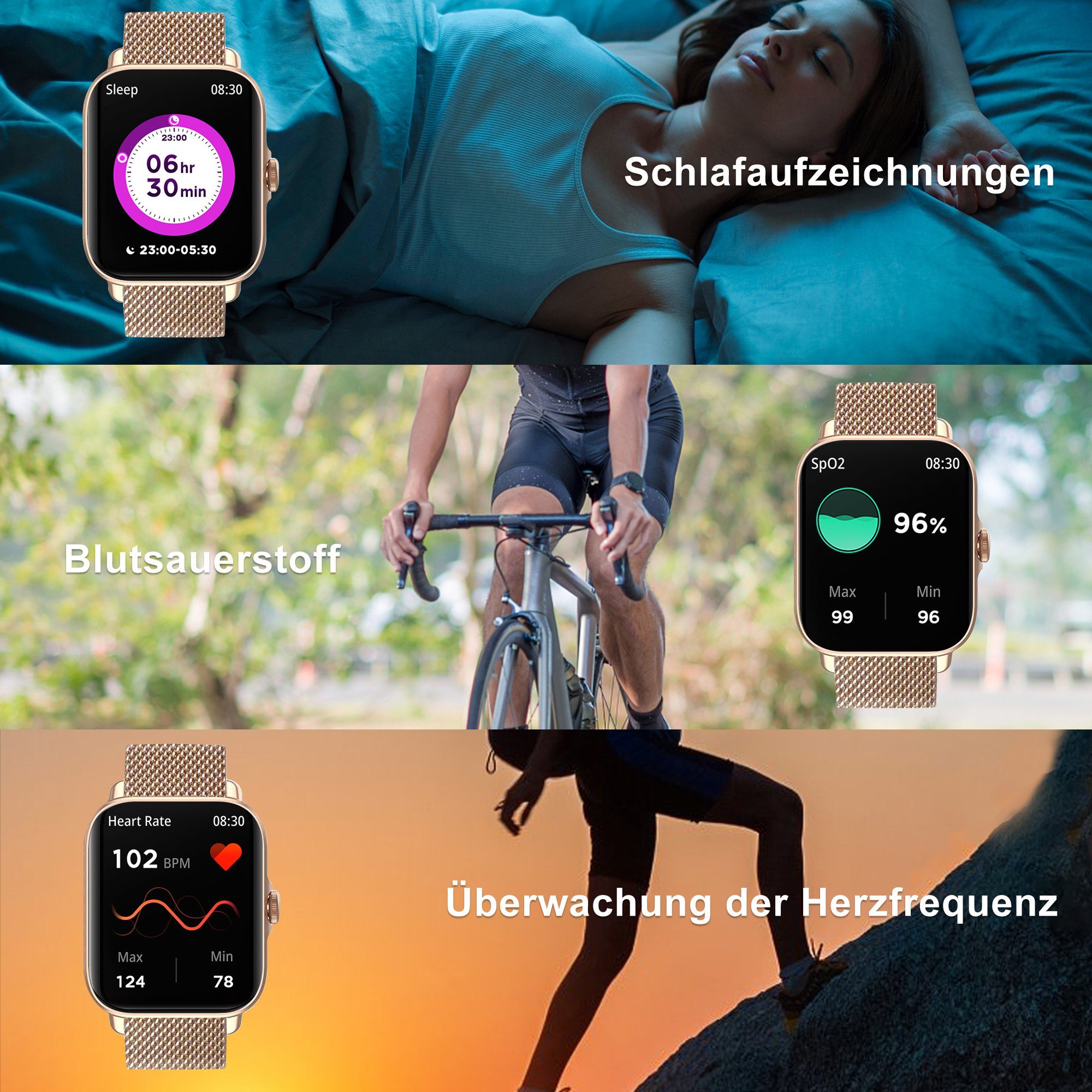 Tisoutec Smartwatch Damen Herren Smartwatch (Fitnessuhr mit Telefonfunktion/WhatsApp Notiz,Smartwatch Fitness Tracker Uhr IP67 Wasserdicht,1.83