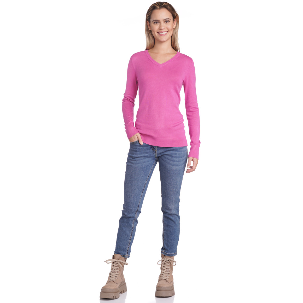 Damen Feinstrickpullover mit V-Ausschnitt