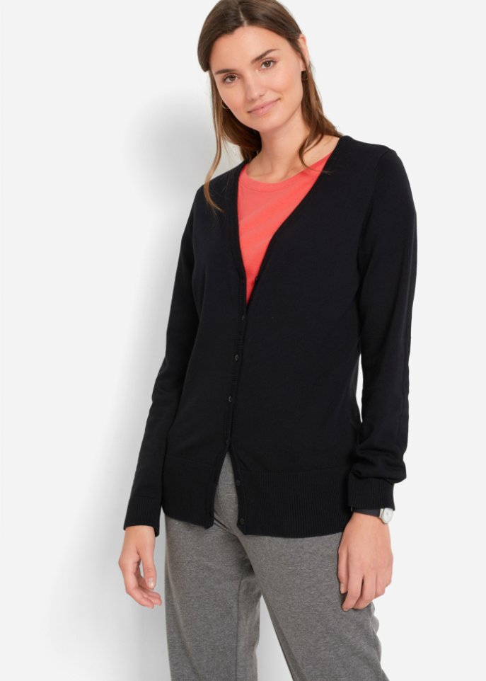 Basic Feinstrickjacke mit Knopfleiste