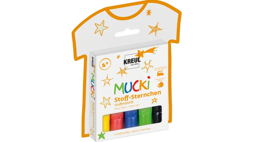 KREUL MUCKI Stoffmalstifte Stoff-Sternchen 5er Set