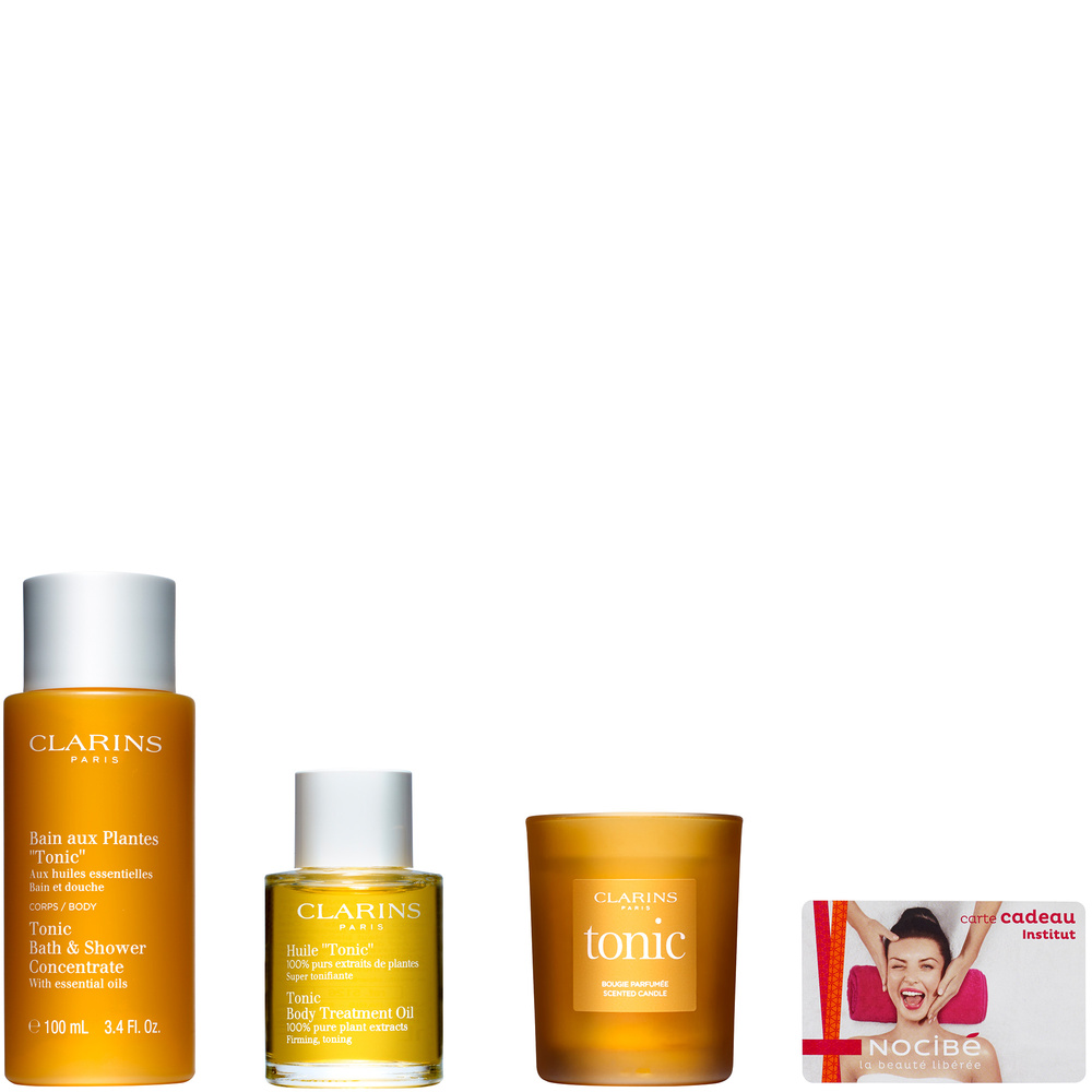 Clarins Coffret duo bien-être Tonic Soin 30 min + Bain aux Plantes Tonic Huile Tonic Bougie Parfumée Tonic