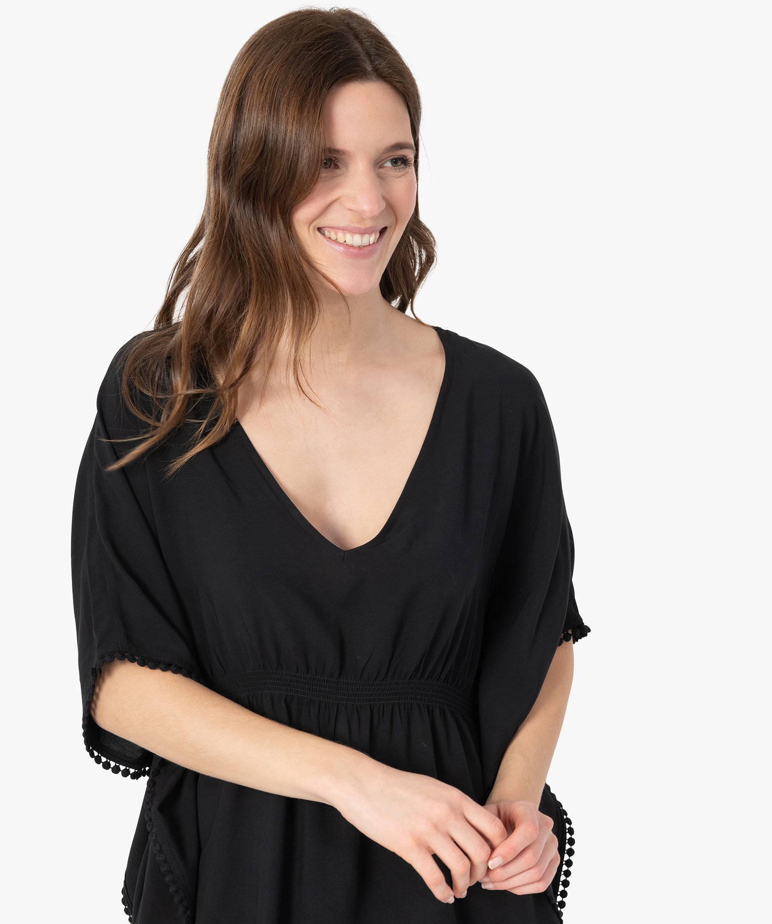Robe de plage femme avec dos en dentelle noir | GEMO