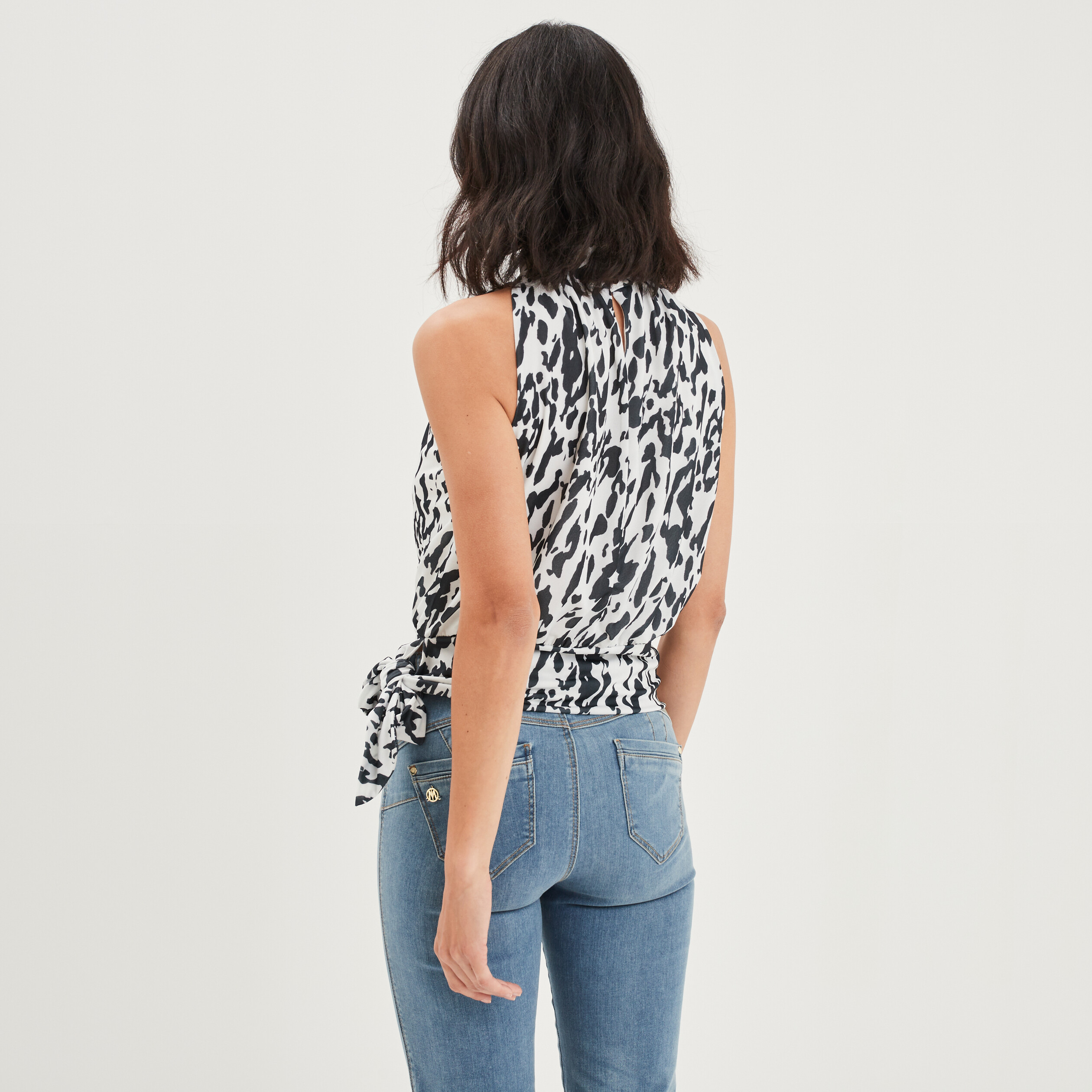 Débardeur col montant noeud taille ecru femme | La Halle