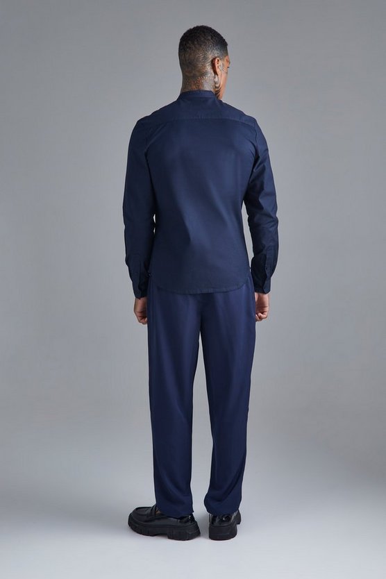 Langärmliges Slim-Fit Hemd mit Grandad-Kragen