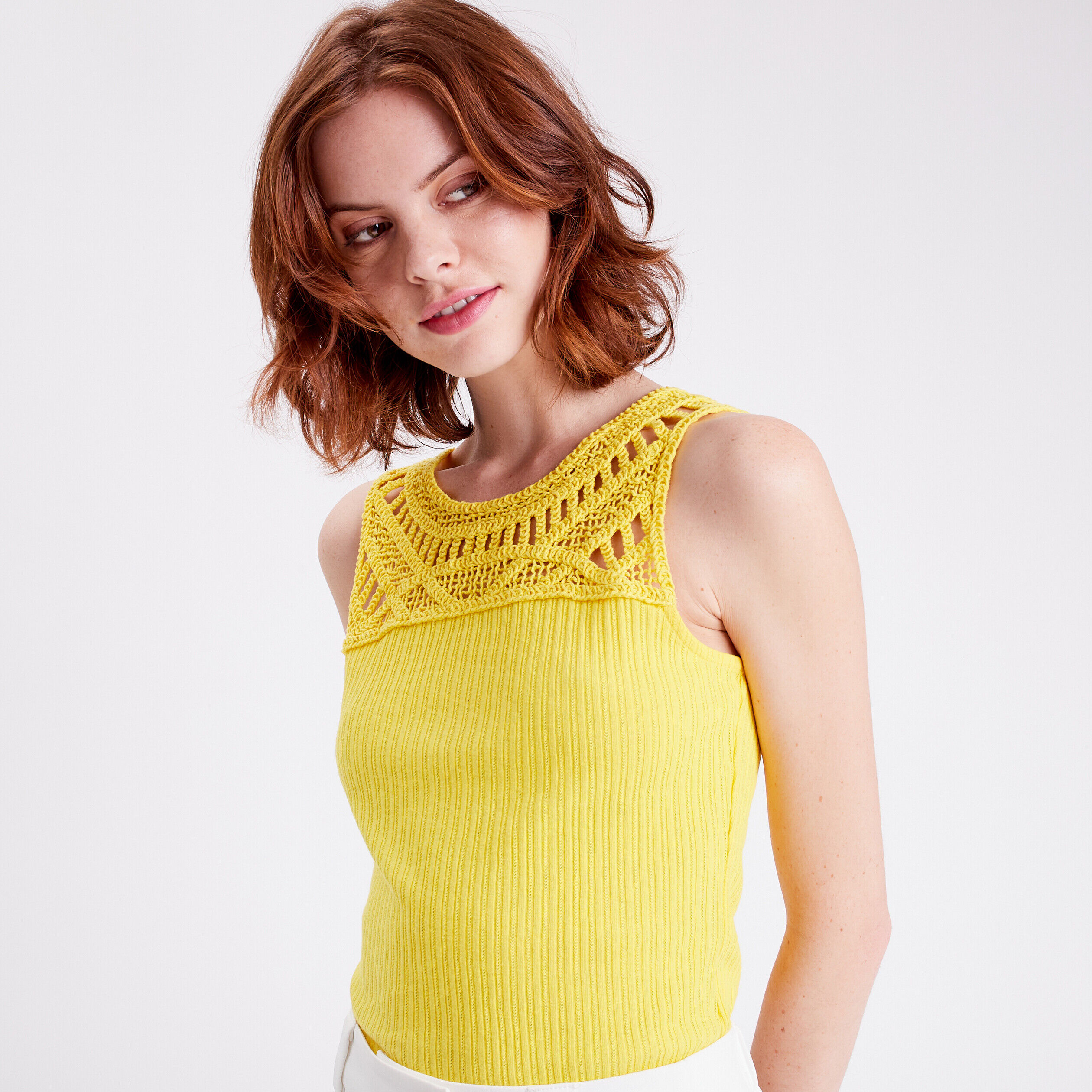 Débardeur détails crochet jaune fluo femme | Cache Cache