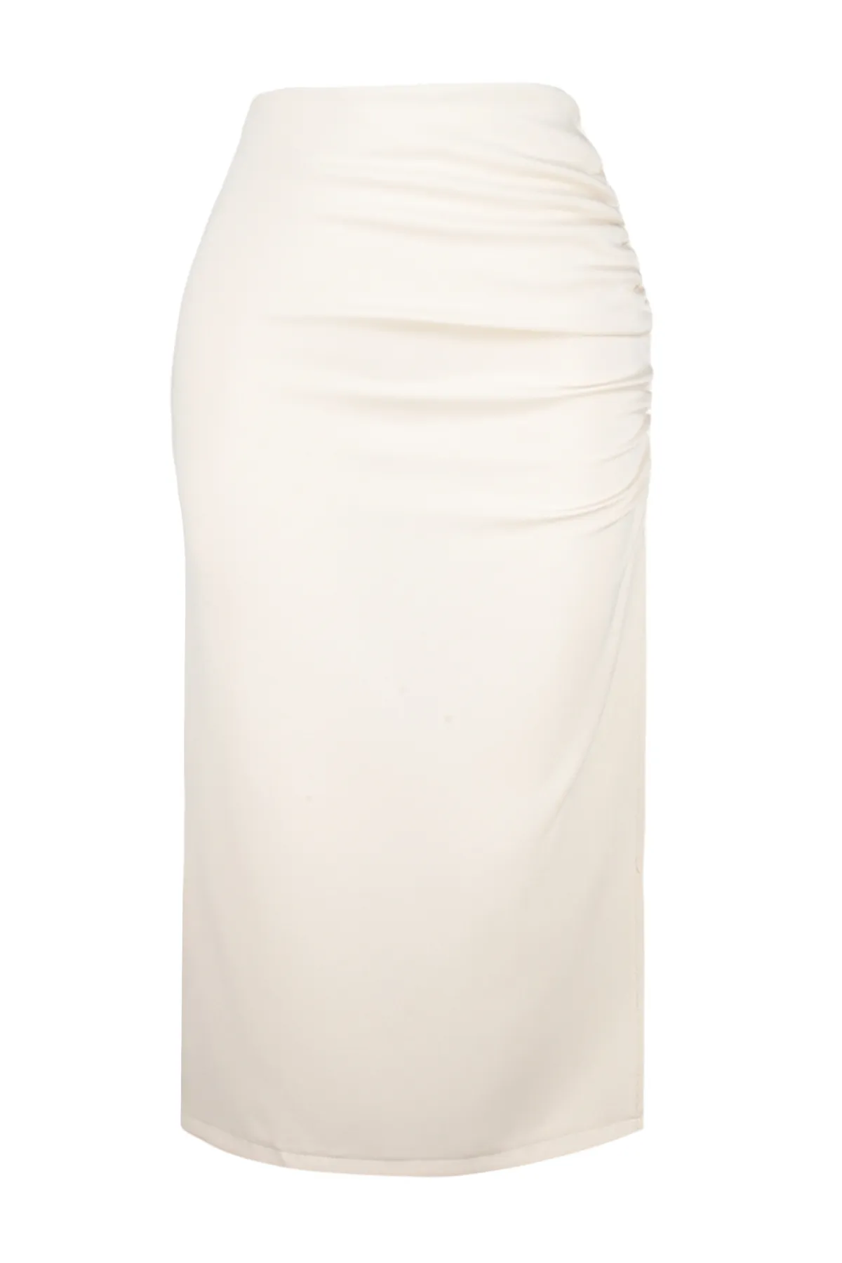 Trendyol Collection  Beigefarbener Midi-Webrock in Bleistift-Passform mit gerafftem Schlitz und detailliertem Schnitt TWOSS20ET0045