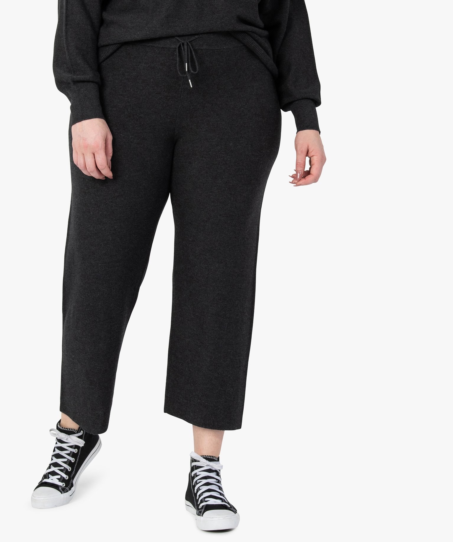 Pantalon femme grande taille en maille souple avec large cei... gris clair | GEMO
