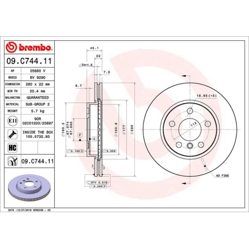 09.C744.11 BREMSSCHEIBE BREMBO VA  VP2 - ATU
