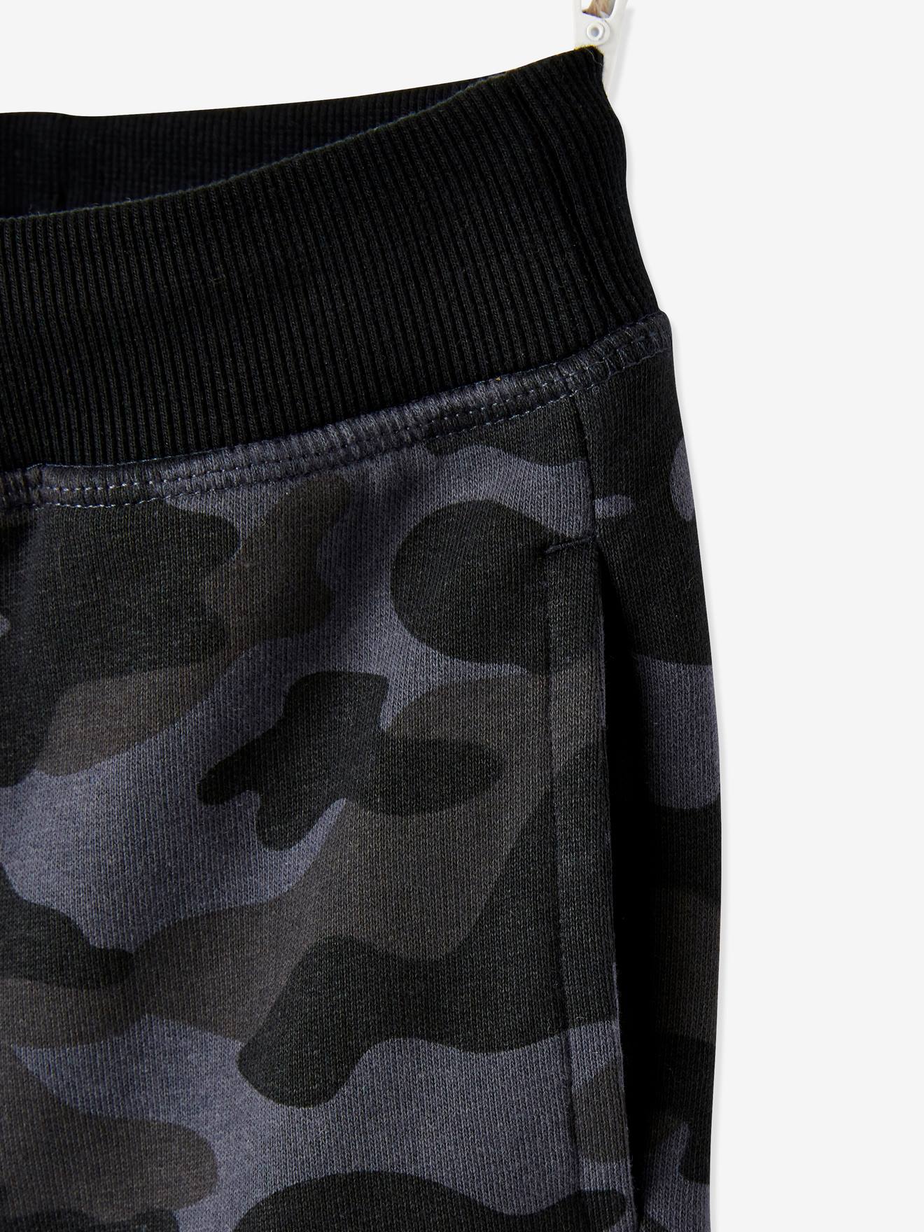 Pantalon de sport garçon en molleton motif camouflage noir imprimé