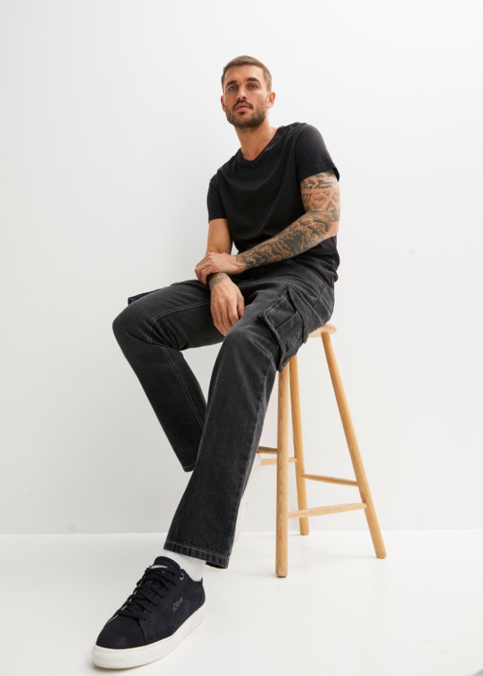 Loose Fit Cargo-Jeans, Straight