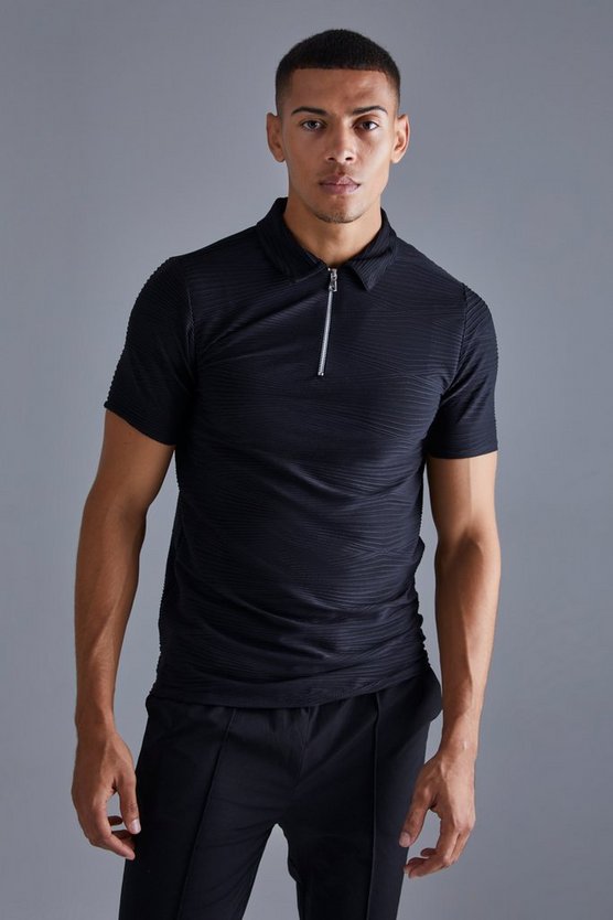 Geripptes Slim-Fit Ottoman Poloshirt mit 1/4 Reißverschluss