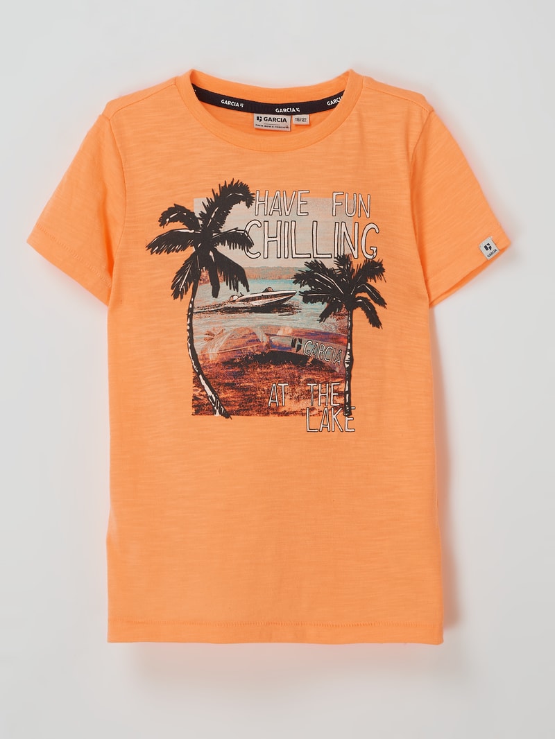 T-Shirt mit Print in neon orange