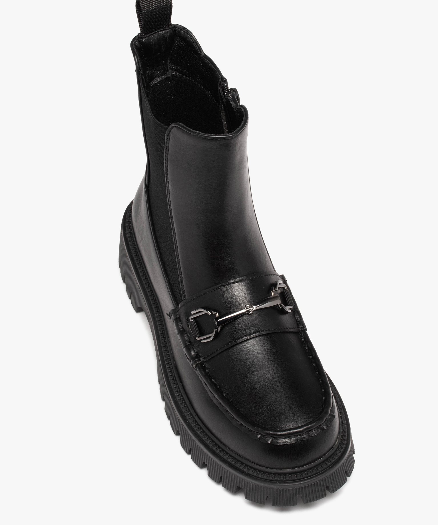 Boots femme à semelle crantée look mocassins femme noir | GEMO