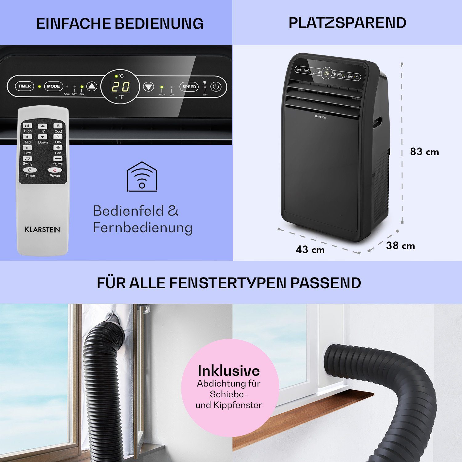 Klarstein Klimagerät Metrobreeze New York 7k, Klimagerät mobil Air Conditioner Kühlgerät Luftkühler