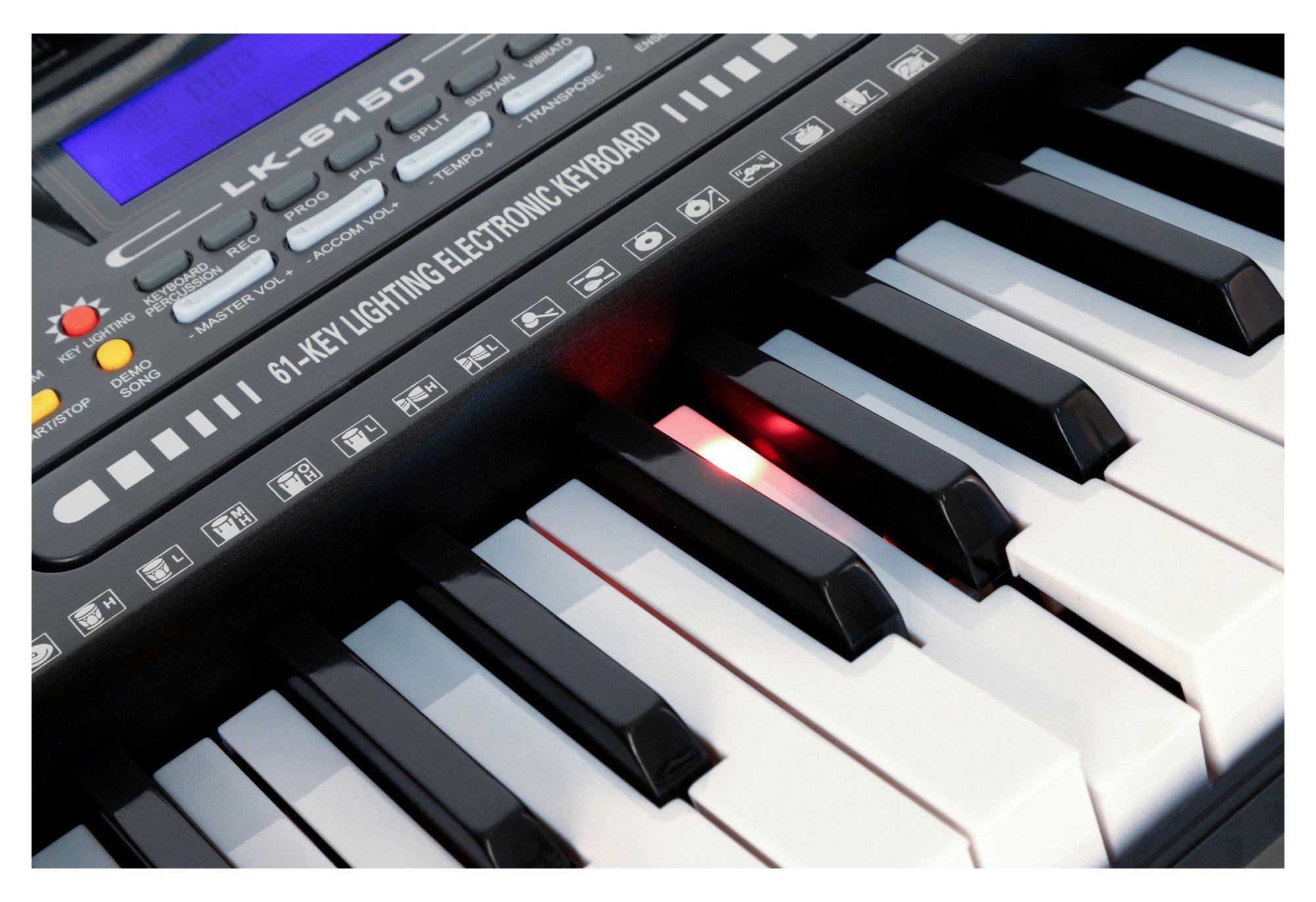 McGrey Home Keyboard LK-6150 - Einsteiger-Keyboard mit 61 Leuchttasten, (Spar-Set, 3 tlg., inkl. Ständer, Keyboardbank und Notenhalter), 255 Sounds und Rhythmen - integrierter MP3-Player & Lernfunktionen