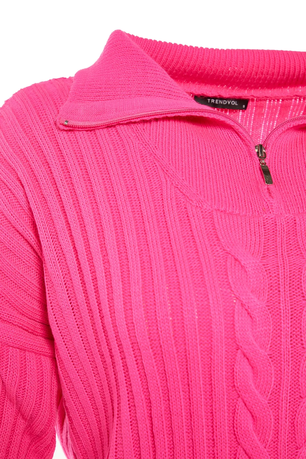 Trendyol Modest  Fuchsia Thessaloniki Gestrickter Strickpullover mit Reißverschluss TCTAW23AK00017