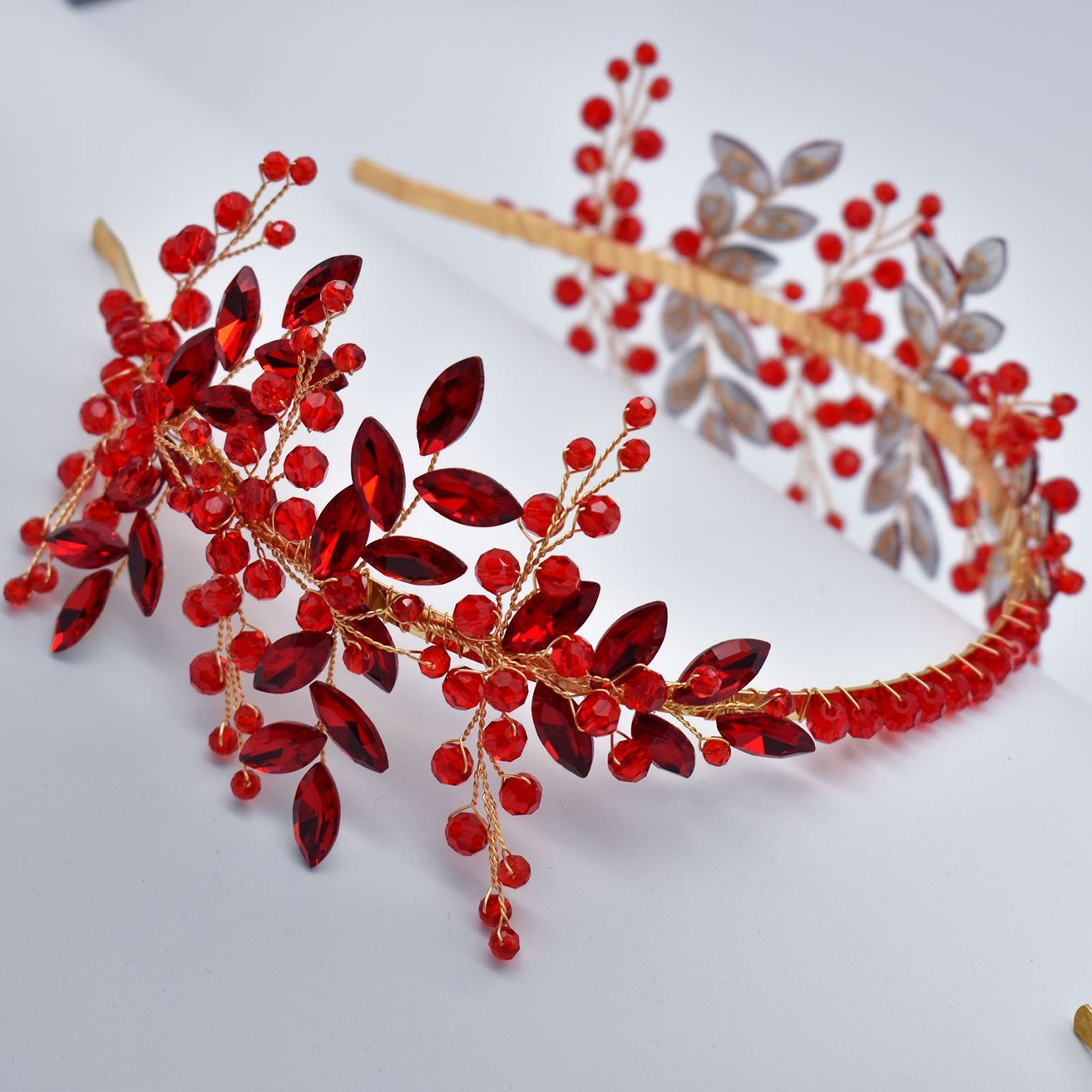 HOHEA H Haarband Rote Haaraccessoires, Brauthaarnadeln, Kristallkrone, 1-tlg., Haarschmuck aus roten Kristall-Haarranken, Blumen und Blättern, Kristall-Stirnband, Hochzeits-Haarschmuck, Braut-Haarschmuck