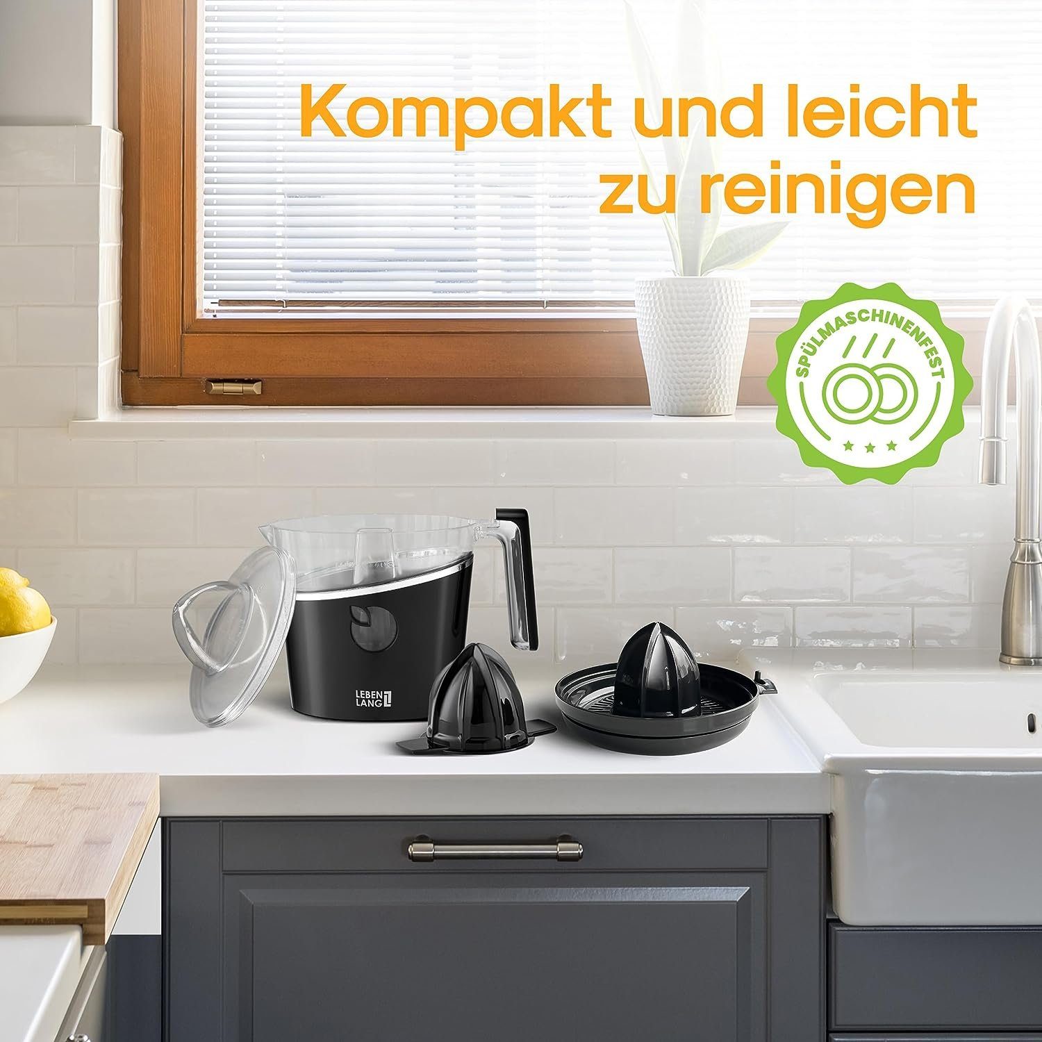 Lebenlang Küchenmaschine Saftpresse elektrisch - Verstellbares Sieb - Orangenpresse, 40,00 W, 800ml Orangensaftpresse elektrisch Zitronenpresse