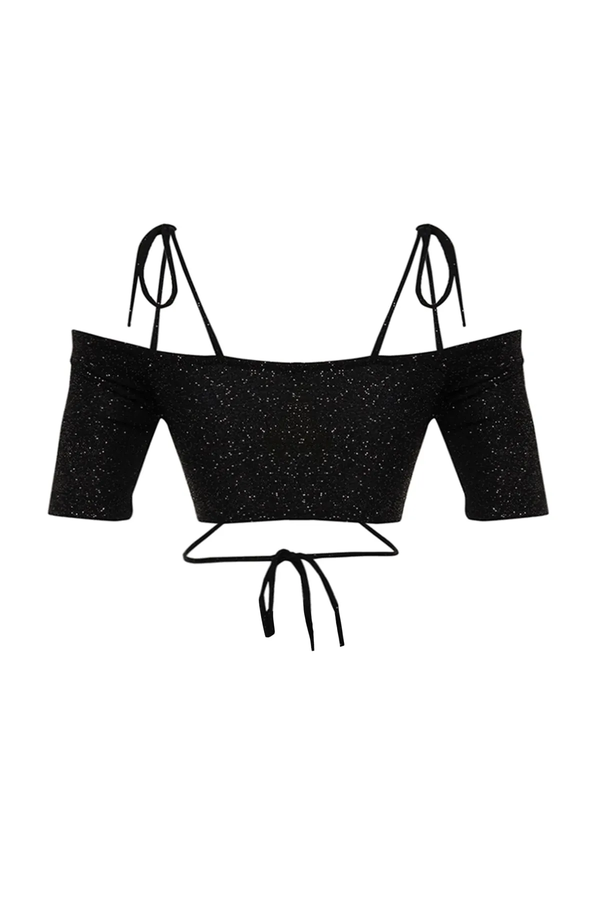 Trendyol Collection  X Zeynep Tosun Black Sun Accessoire Detailliertes glitzerndes Strick-Bustier TCLSS23BS00012