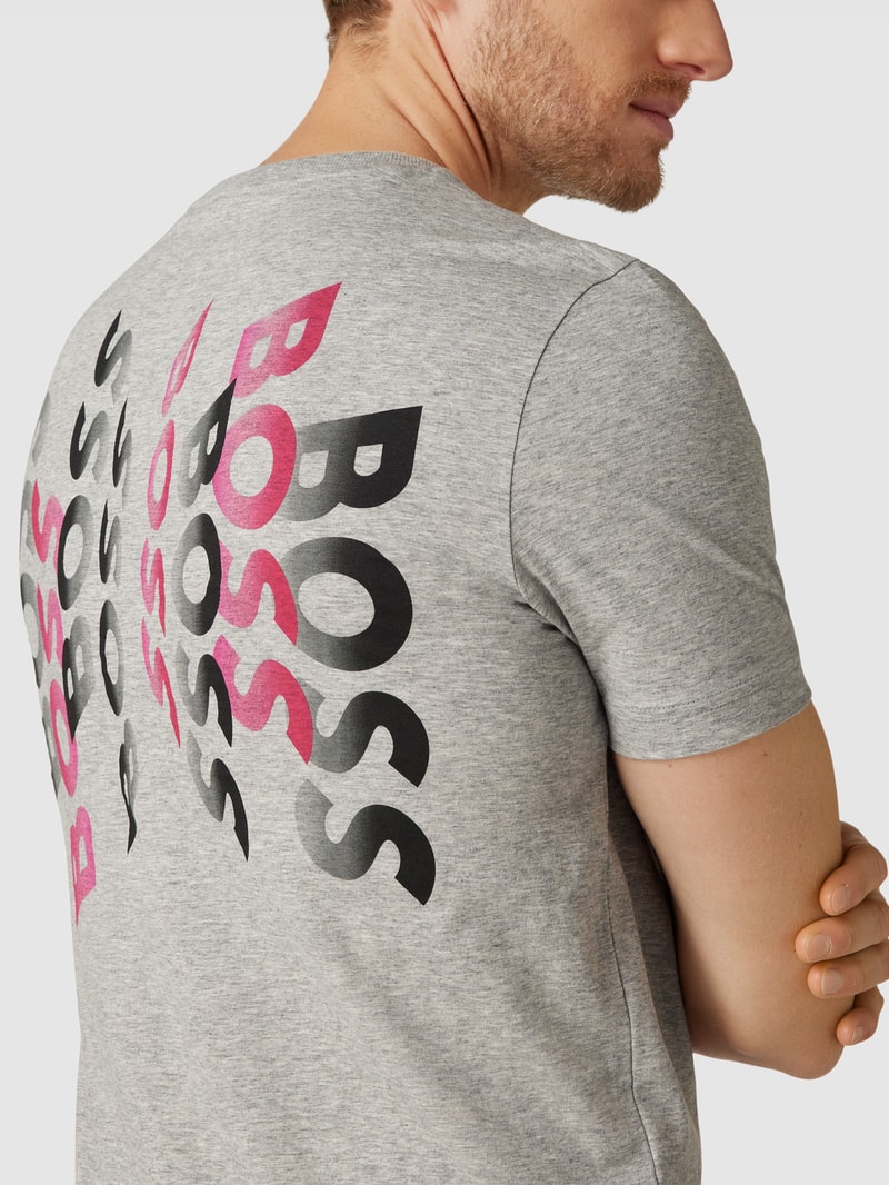 T-Shirt mit Label-Print Modell 'Tee' in hellgrau