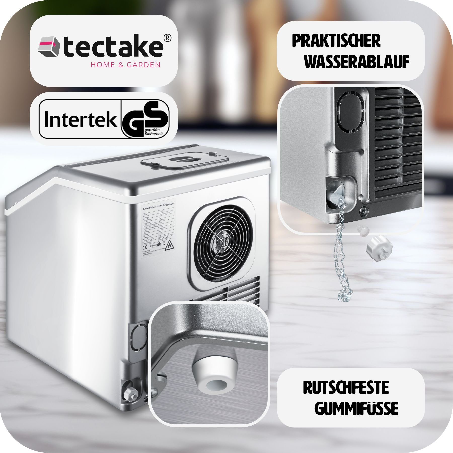 tectake Elektrischer Eiswürfelbereiter Eiswürfelmaschine für klare Eiswürfel