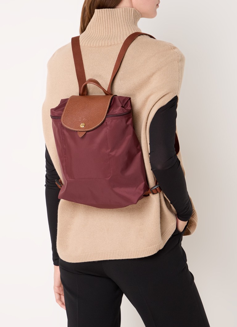Longchamp Le Pliage Original reppu M nahkayksityiskohdilla