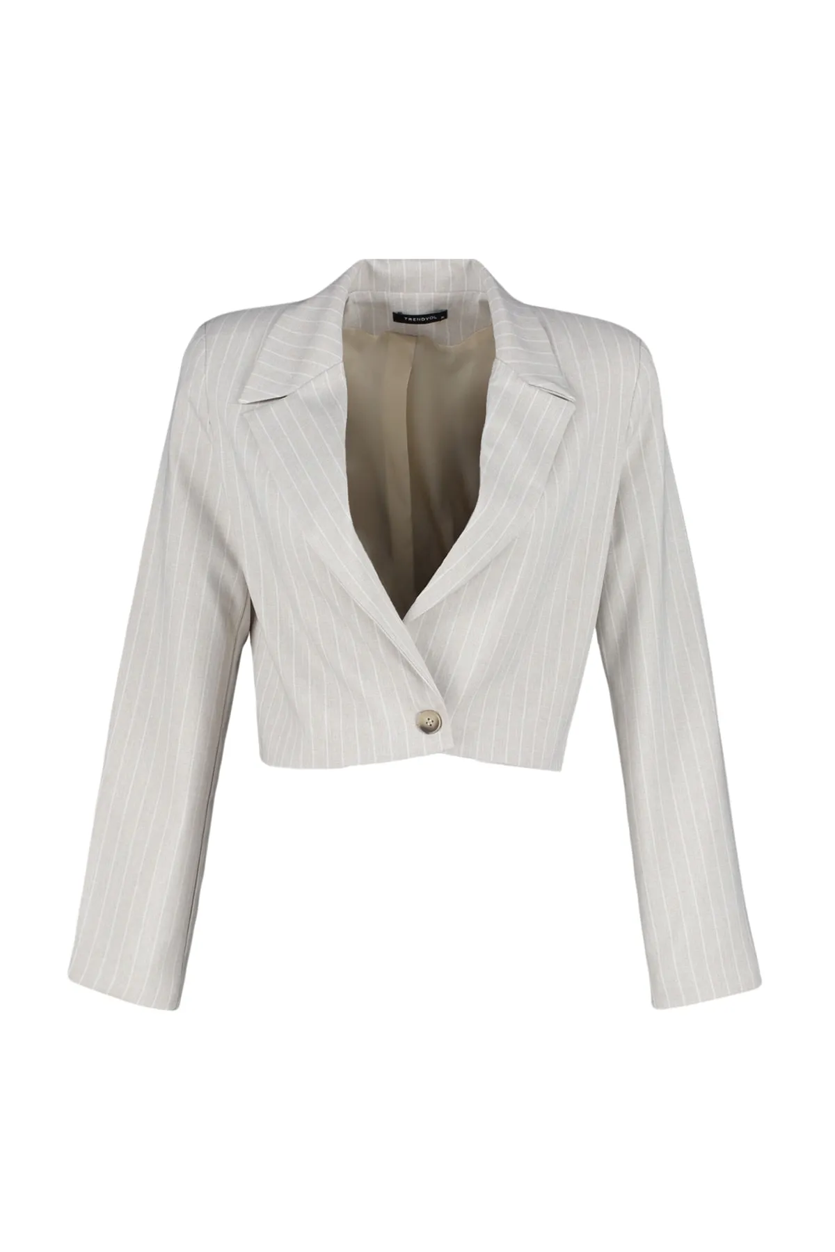 Trendyol Collection  Stone Regular Crop gewebte gestreifte Blazerjacke TWOSS23BC00029