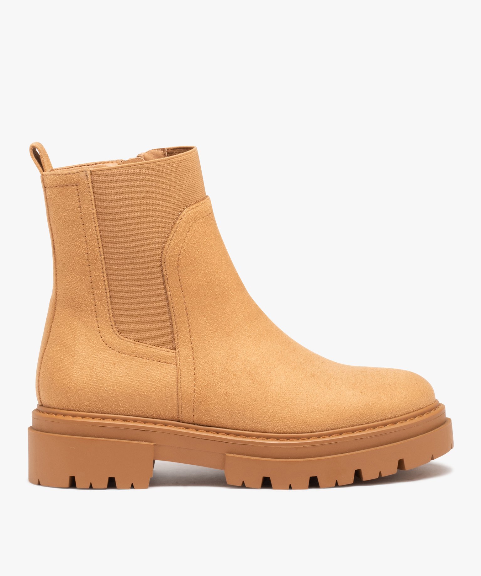 Boots en suédine, à tige élastique et semelle crantée camel | GEMO
