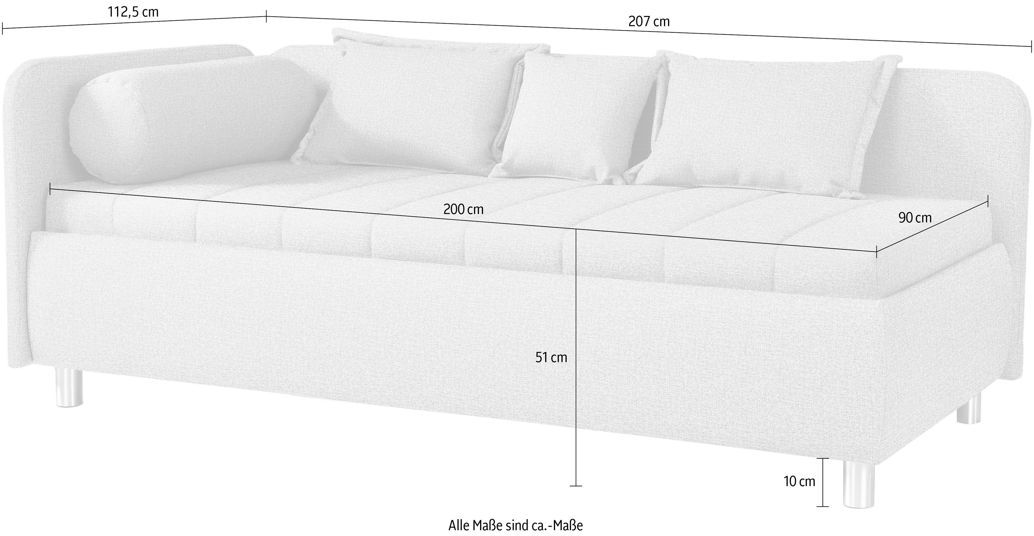 ADA trendline Schlafsofa Kiana, mit Bettkasten und Zierkissen, Liegefläche 90/200 cm oder 100/200 cm