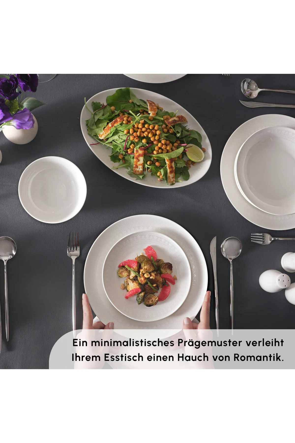 Karaca  Arte 56 Teile Neues Knochengeschirr für 12 Personen, New Bone, Servierplatten, Speiseteller