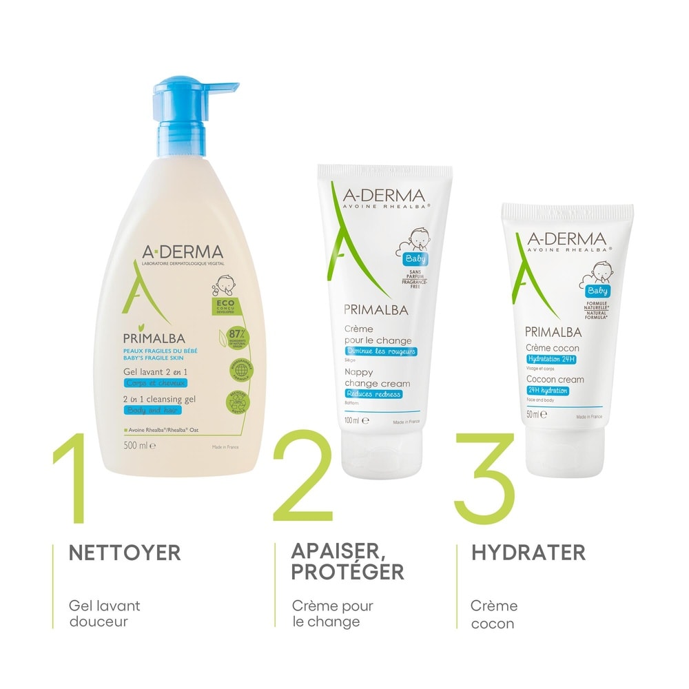 A-Derma A-Derma - Primalba - Gel lavant douceurbébé 2 en1 corps et cheveux 750ml Gel douche