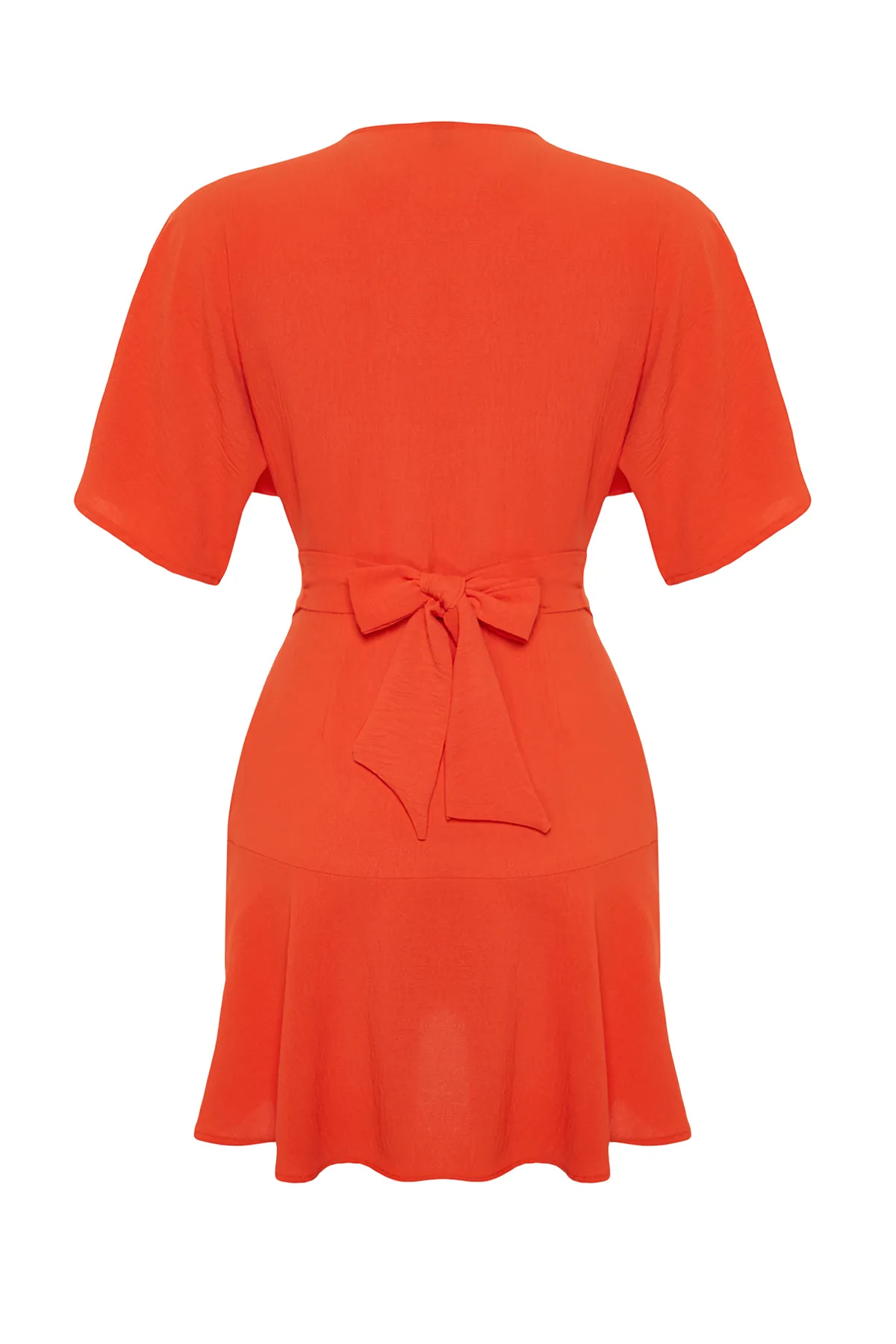 Trendyol Collection  Orangefarbenes Mini-Webkleid mit zweireihigem Rock und Volants TWOSS24EL00342