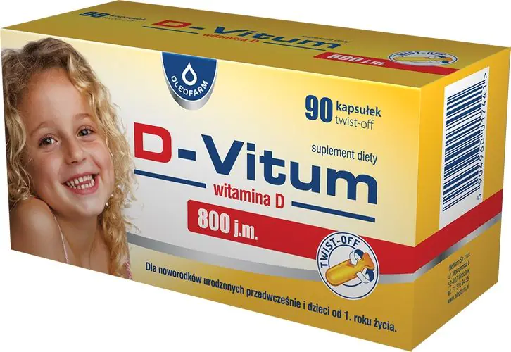 D-Vitum 800 TV, vitaminas D neišnešiotiems naujagimiams ir vaikams nuo 1 metų amžiaus, atsukamos kapsulės