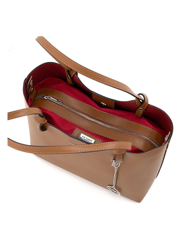 Mia Tomazzi Leder-Schultertasche in Hellbraun - (B)31 x (H)26 x (T)14 cm günstig kaufen onesize