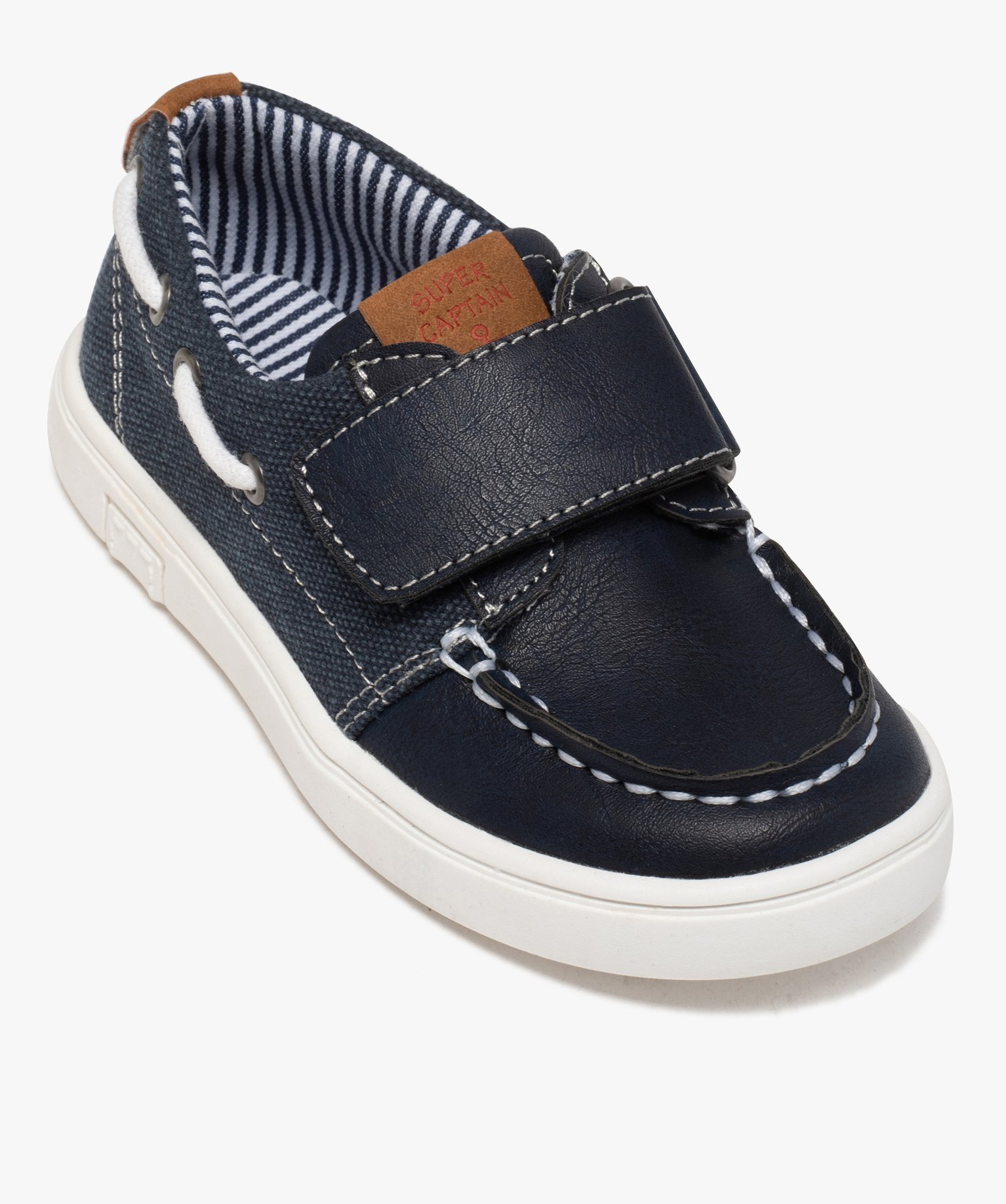 Chaussures bateau Garçon bi-matières à scratch marine | GEMO