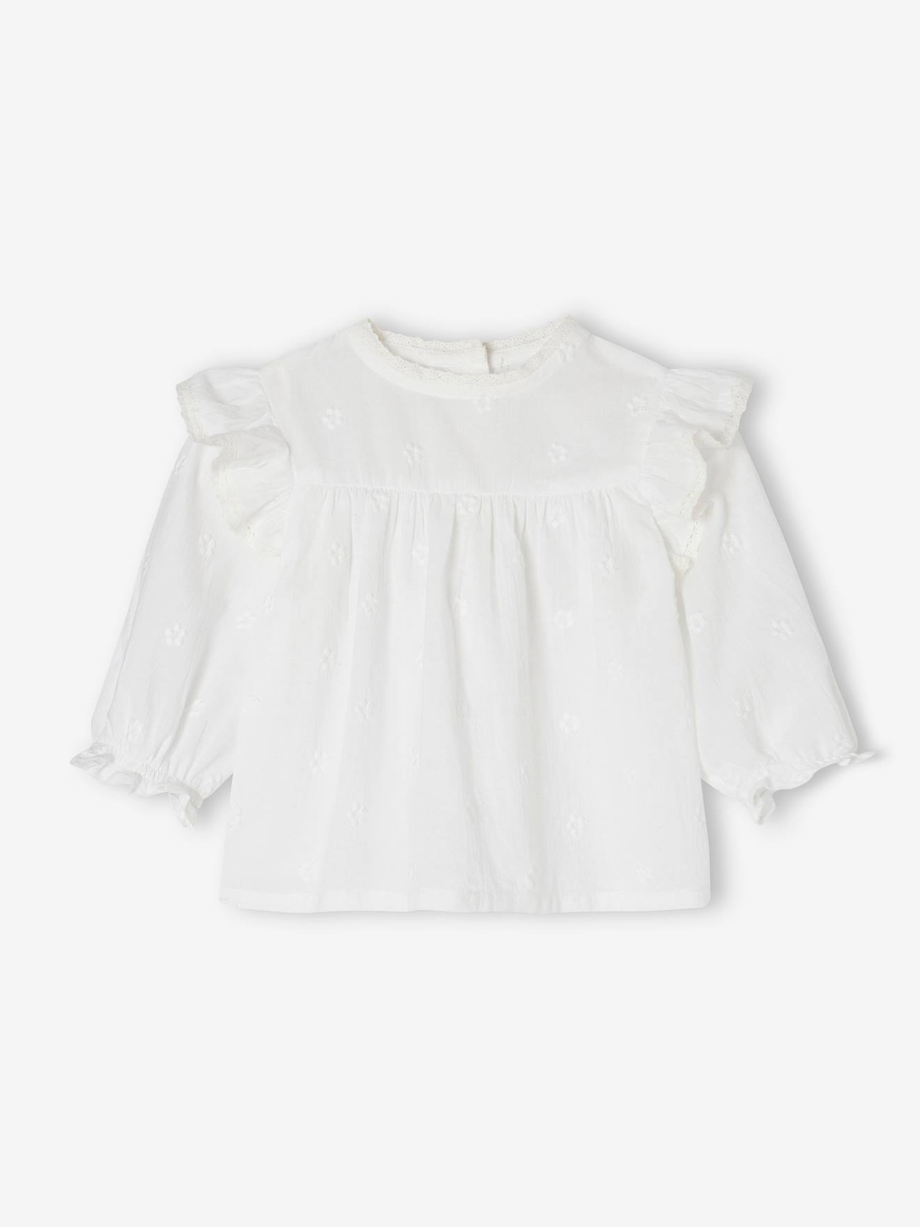 Vertbaudet Mädchen Baby Bluse mit langen Ärmeln - weiß