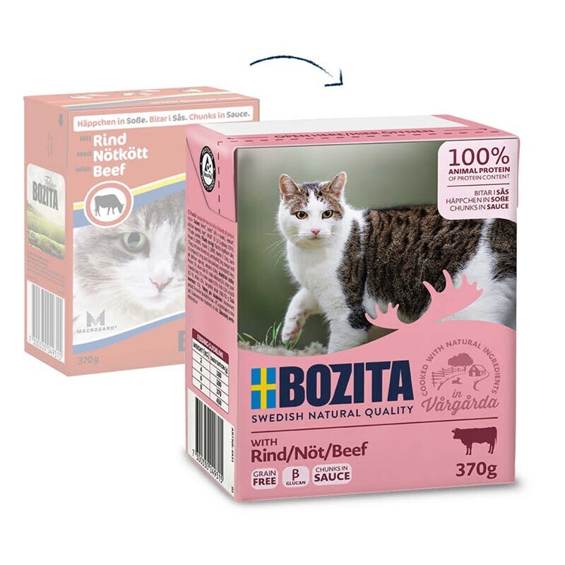 BOZITA Nassfutter BOZITA Häppchen in Soße 6x370g Rind