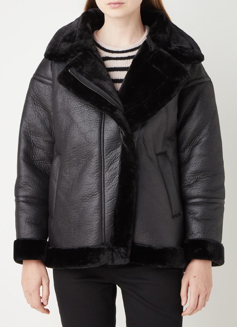 Whistles Lauren faux leather shearling coat with faux fur lining