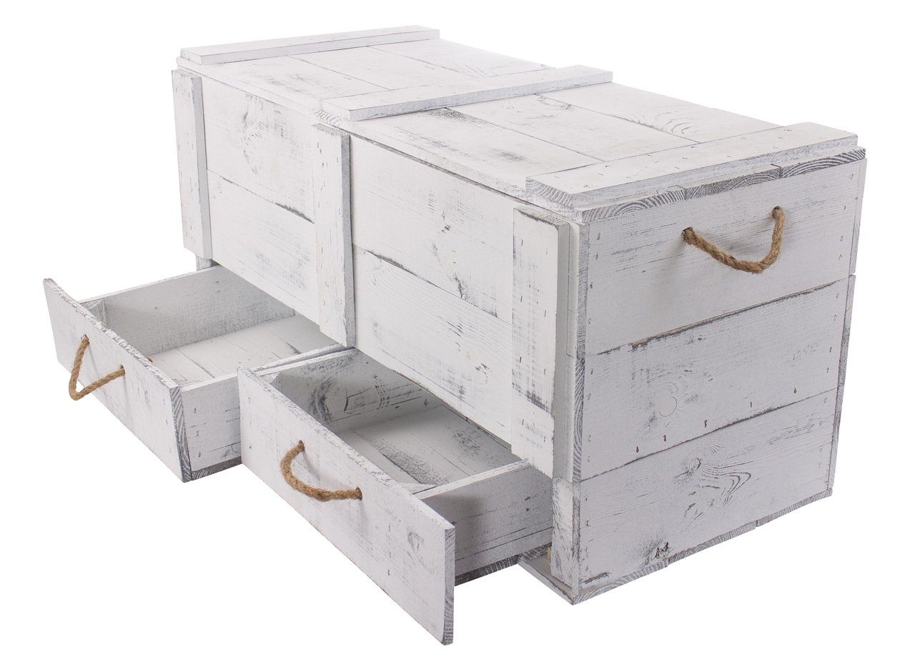 Kistenkolli Altes Land Allzweckkiste grosse shabby weiss Holztruhe Kalle mit Schubladen und Deckel