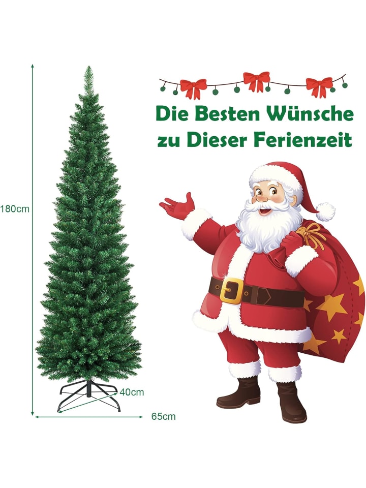 COSTWAY 180cm Bleistift Weihnachtsbaum in Grün günstig kaufen onesize