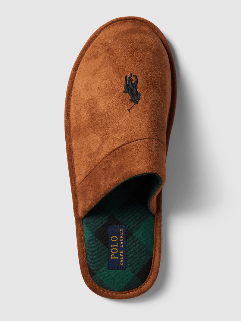 Hausschuhe mit Label-Stitching Modell 'KLARENCE' in cognac