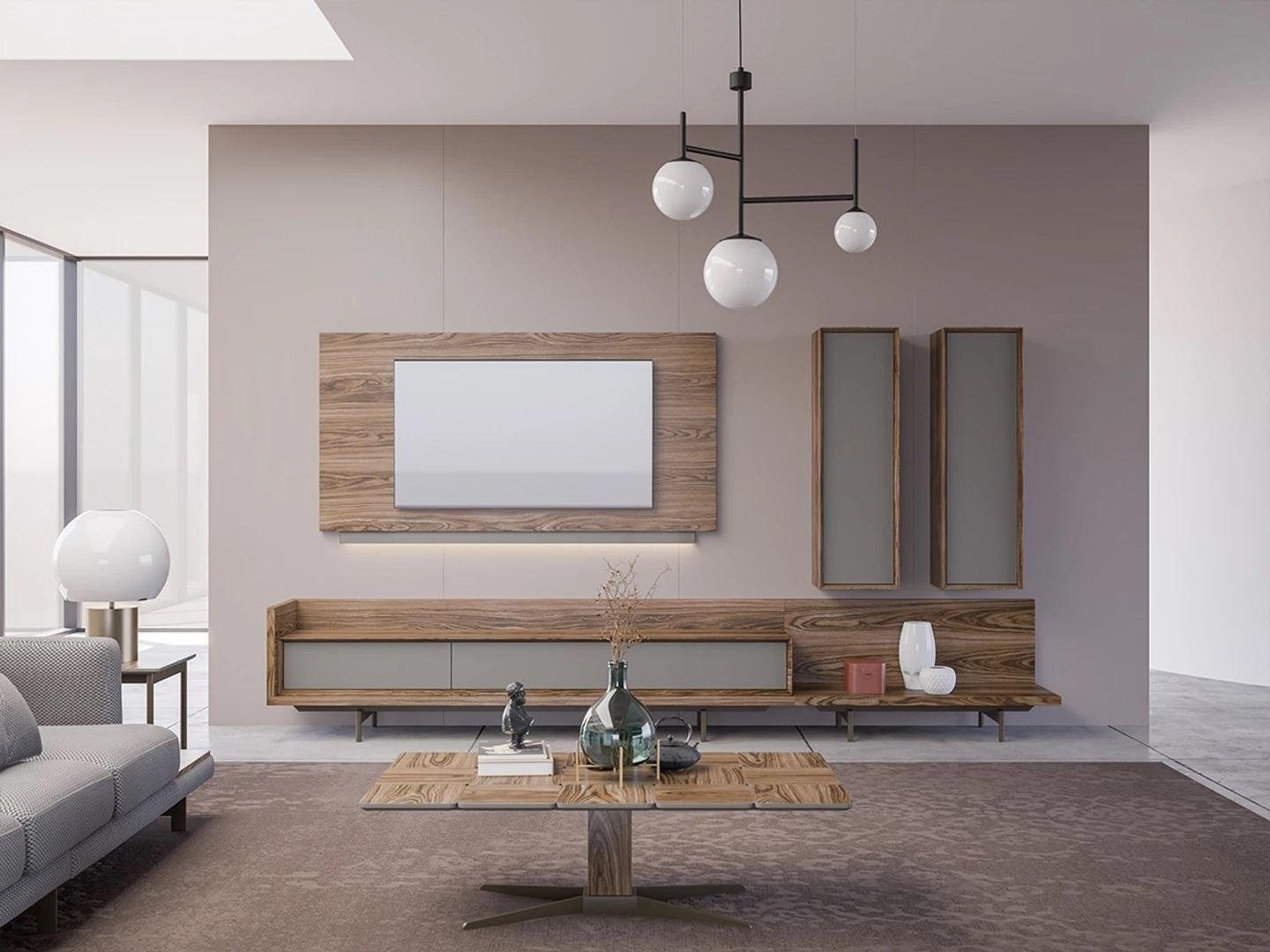 JVmoebel Wohnwand Wohnzimmermöbel TV-Ständer Komplett Wandschrank TV Rahmen, (4-St., 1x TV-Ständer + 1x TV Rahmen + 2x Wandschrank), Made in Europa