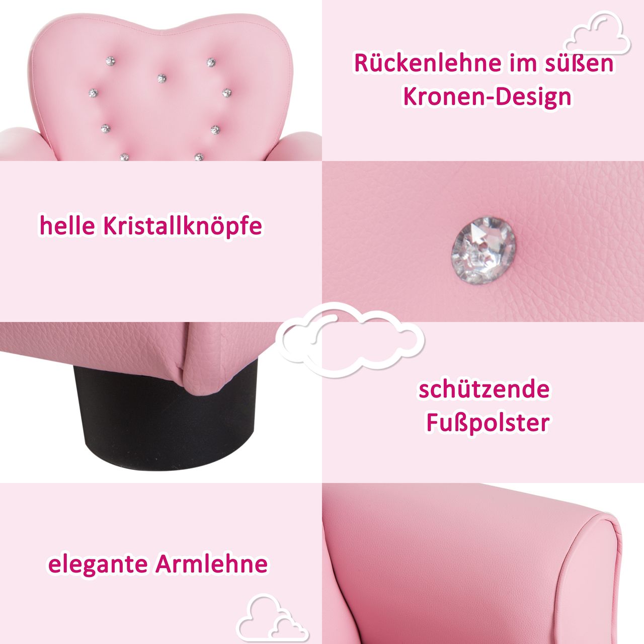 HOMCOM Kindersofa Kindersessel Prinzessin Minisofa Kinderzimmer Sofa herzförmig
