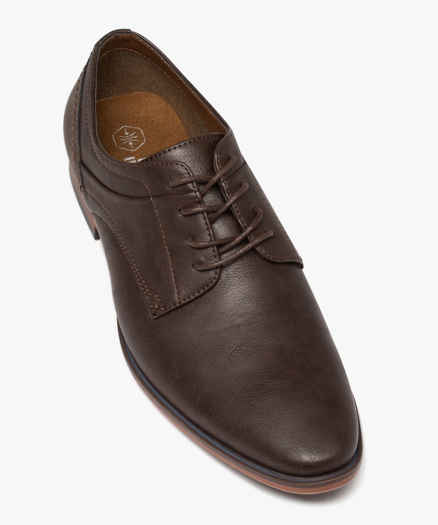 Derbies homme unis à lacets rond cirés marron | GEMO