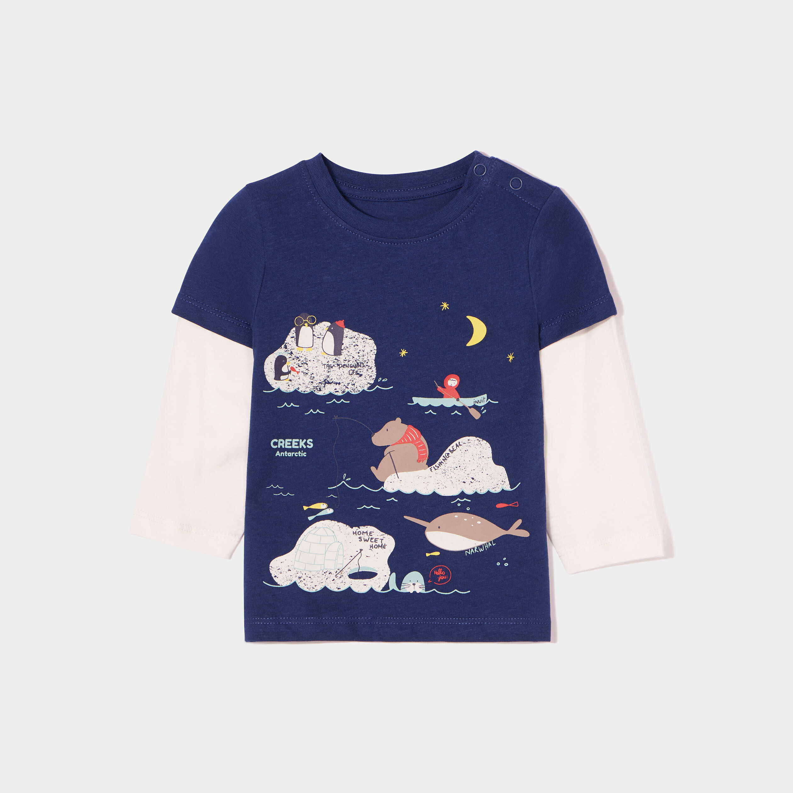 T-shirt boutonné manches longues Creeks bleu marine bébé garçon | La Halle
