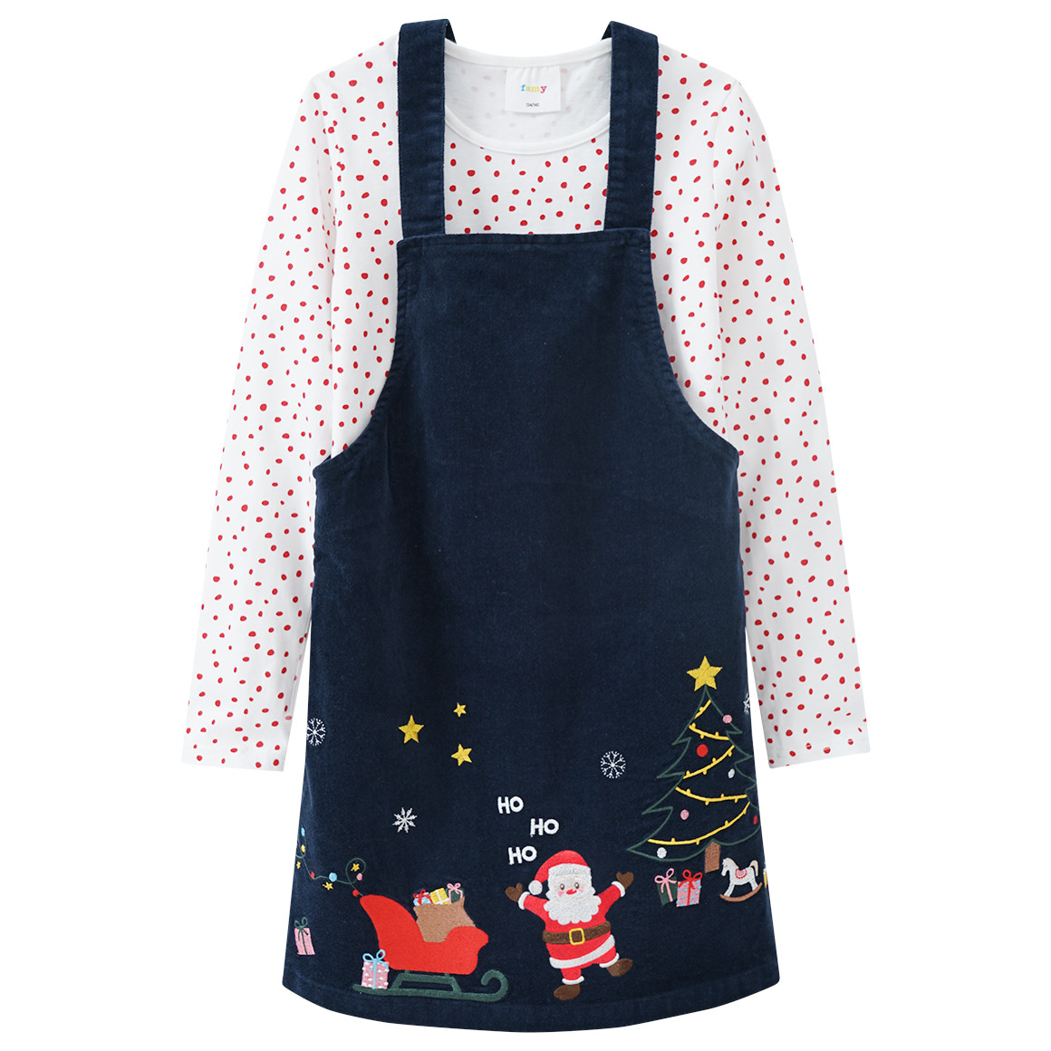 Mädchen Weihnachtskleid und Langarmshirt dunkelblau / weiss