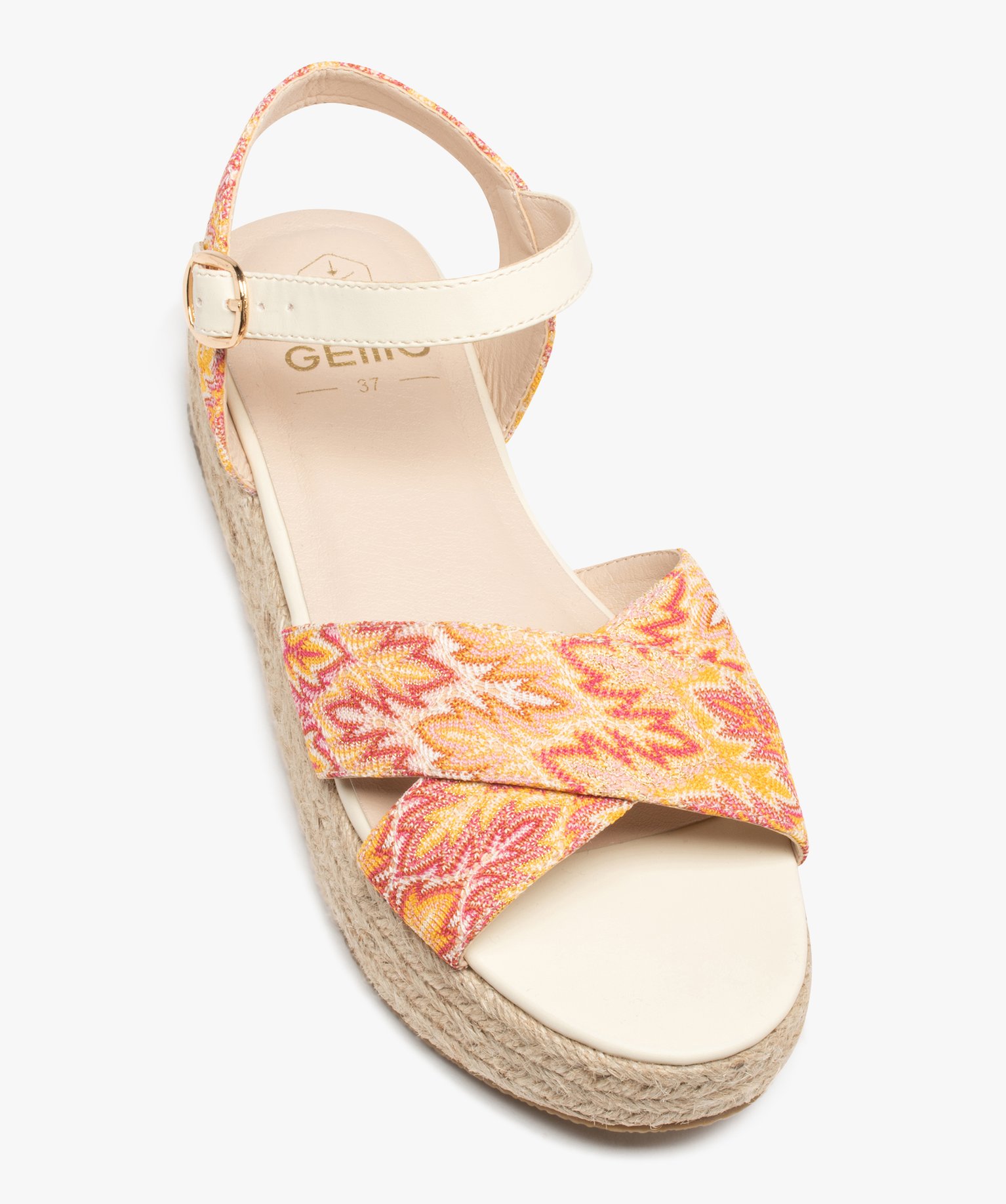 Sandales femme plateforme en corde dessus toile jaune | GEMO