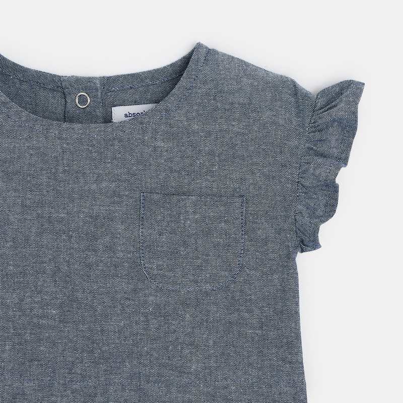 Robe sans manches bébé fille en chambray bleue Absorba