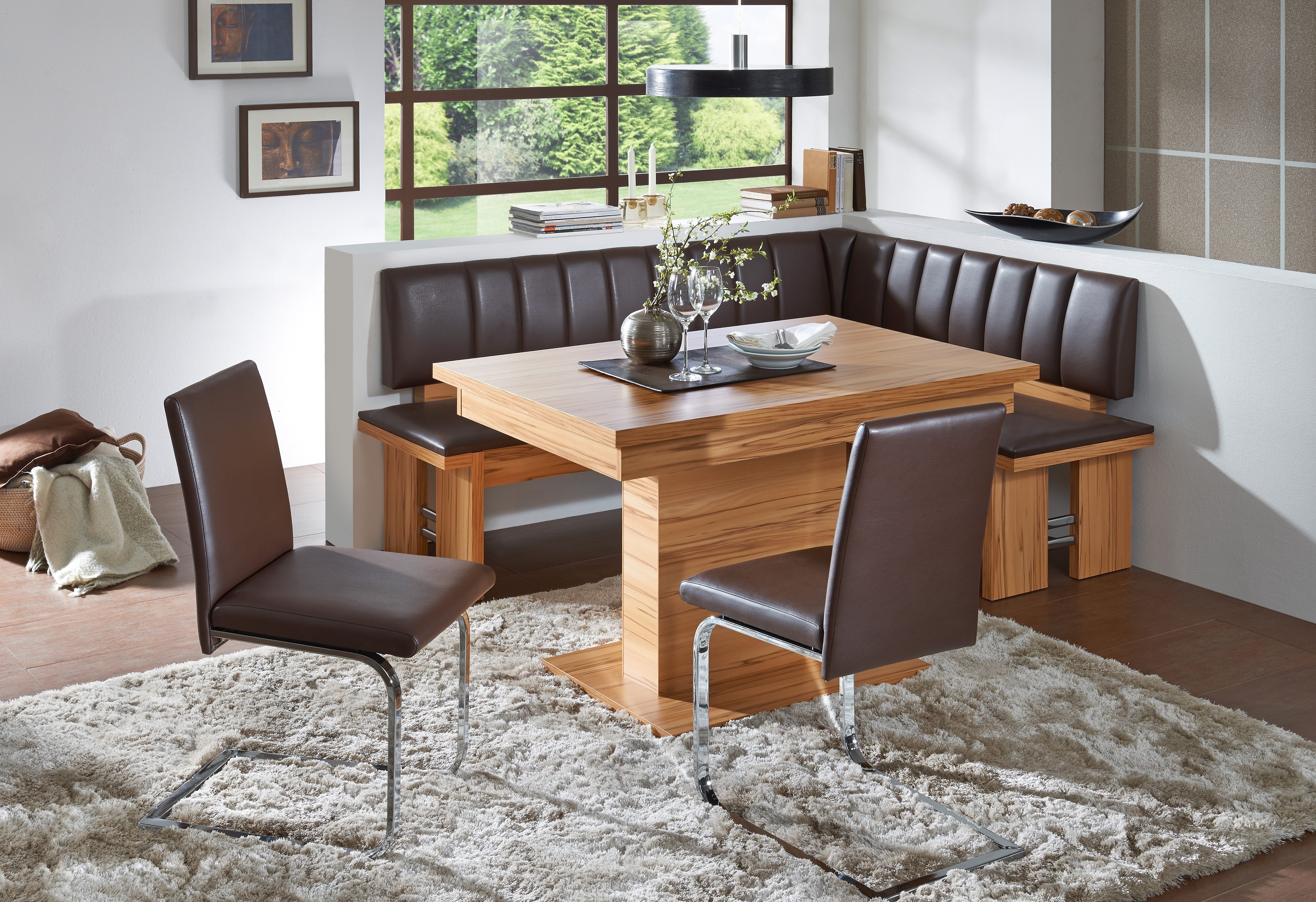 SCHÖSSWENDER Eckbankgruppe Falco, (Set, 4-tlg), Eckbank umstellbar, Säulentisch mit Schiebeplattenfunktion 120(160) cm