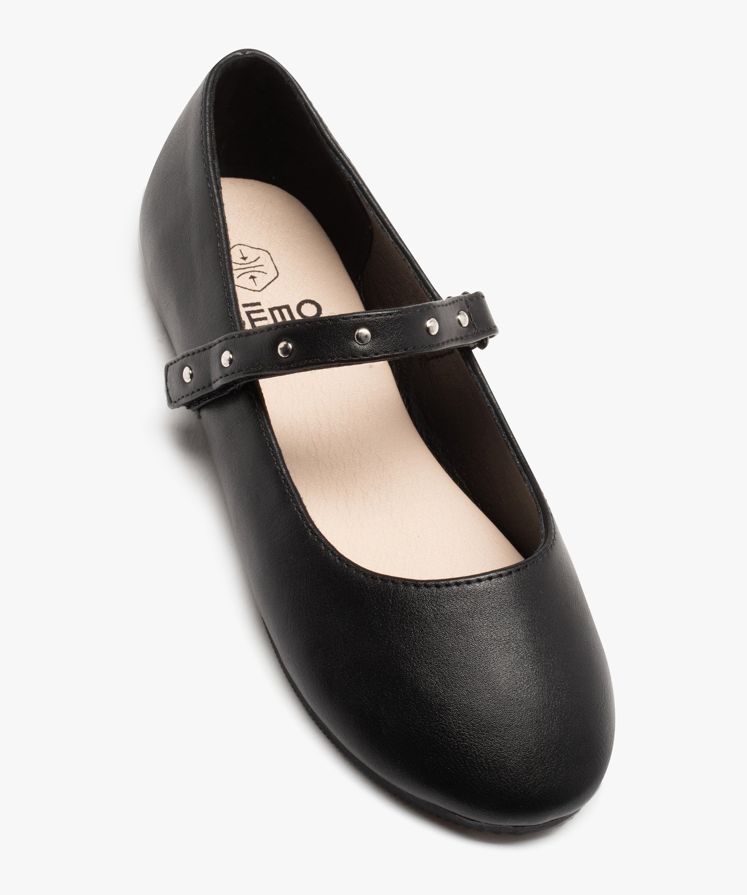 Ballerines fille unies à bride scratch cloutée noir | GEMO